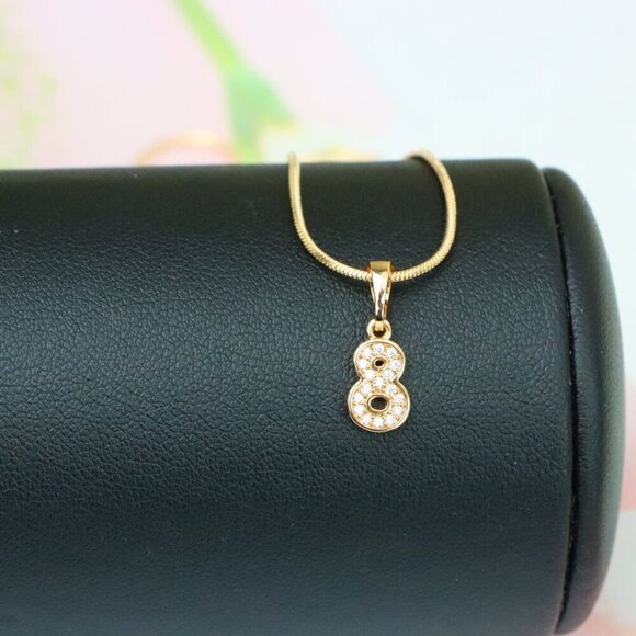 "Rose Gold Number 8 Pendant with Crystals – 18K Gold Plated Charm, XPPT1348 - Picture 6 of 13